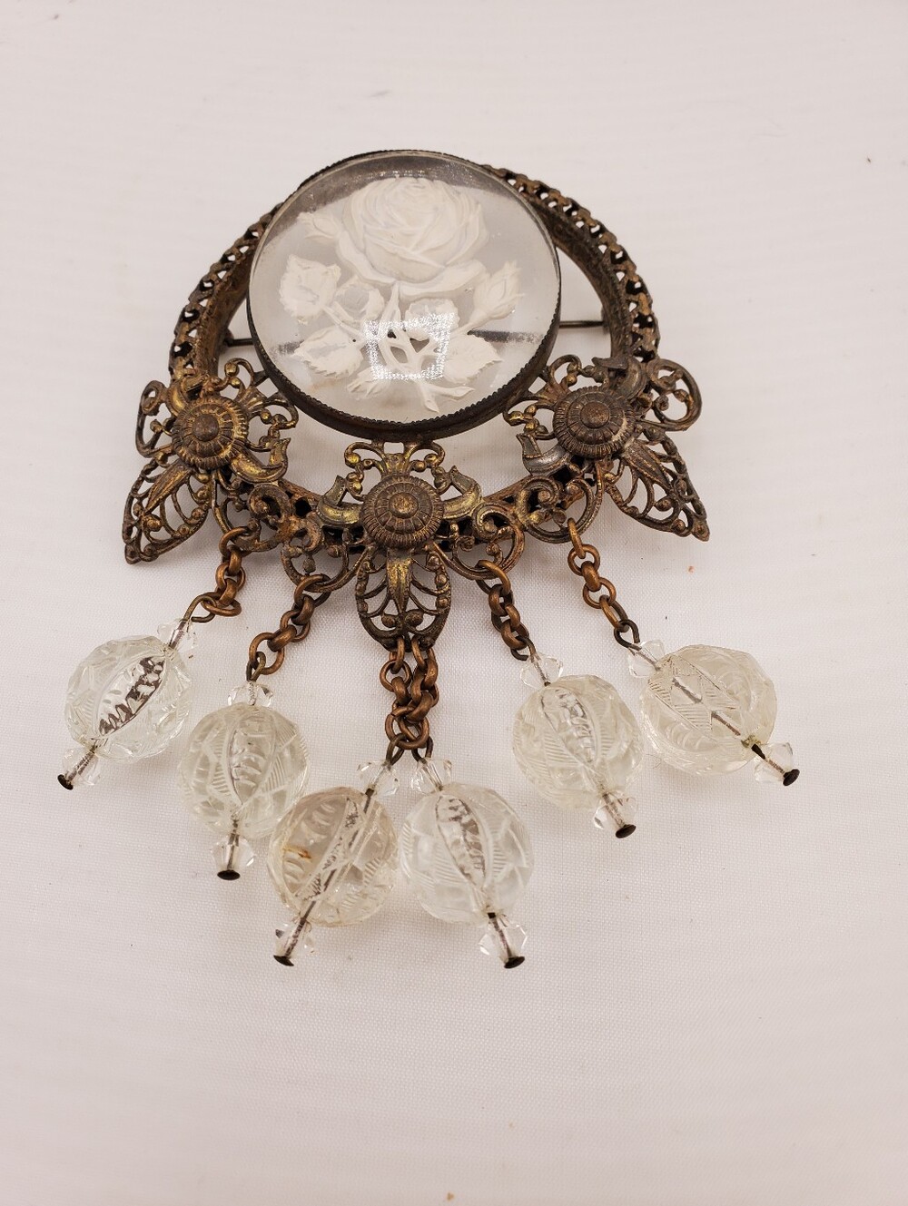 Victorian Brass Reverse Carved Brooch